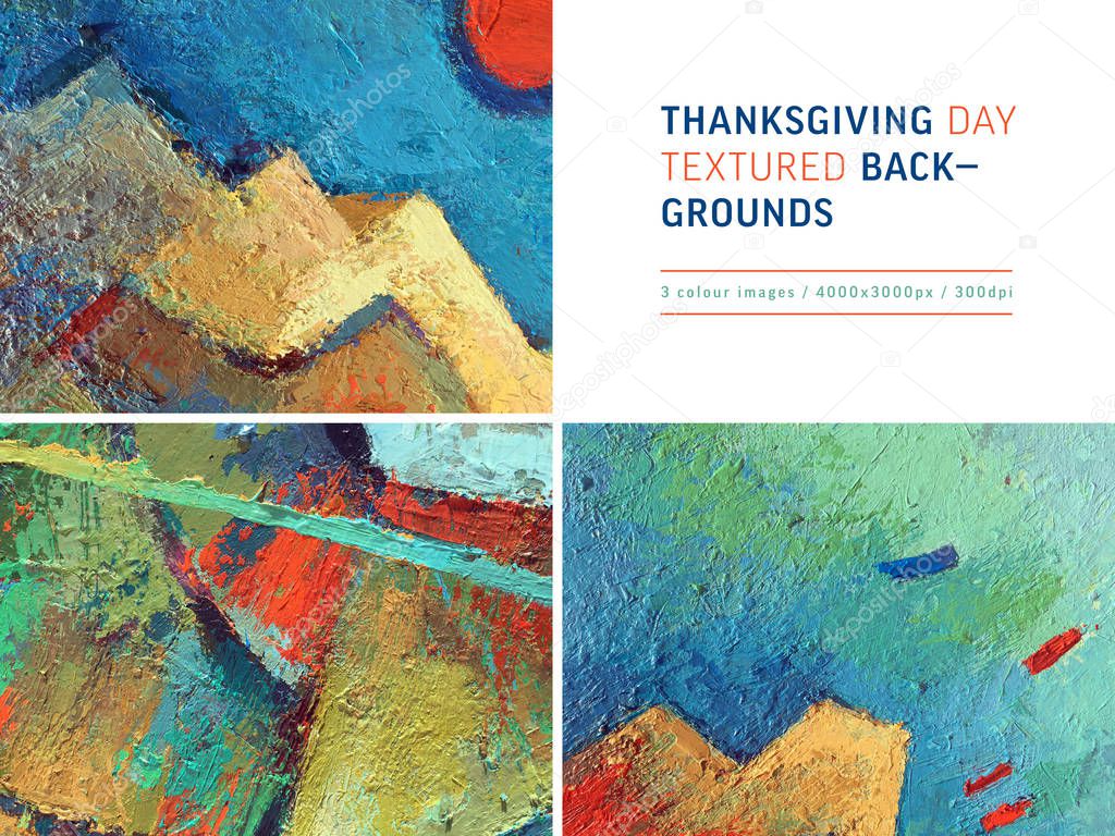 Thanksgiving background. Hand drawn style with abstract painting textures, bright colors. Thanksgiving banner design for fabric prints, flyers, banners, invitations, special offer. Autumn sale.
