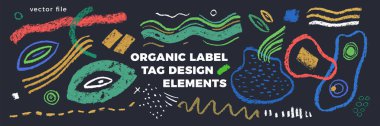 Organic label tag elements on white background with vector vegan icons, nature abstract signs, natures logo, veganism symbols, organic banner template for trendy design of healthy food, eco-product things. clipart
