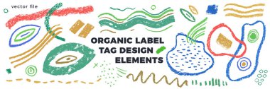 Organic label tag elements on white background with vector vegan icons, nature abstract signs, natures logo, veganism symbols, organic banner template for trendy design of healthy food, eco-product things. clipart