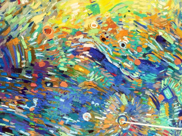 Açık bulutlu soyut dışavurumculuk tarzı, mavi gökyüzü. Çok renkli noktalı modern dokular, canlı noktalar, empresyonist vuruşlar. Artistik hareketli arka plan kaymaz boya. Saf arkaplan.