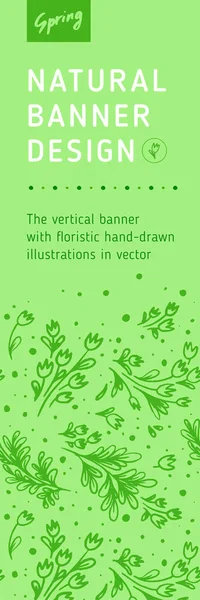 Plantilla Banner Vertical Natural Vectorial Con Patrón Flores Tulipanes Decoraciones — Vector de stock