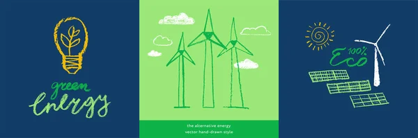 Ícones Ecológicos Conceito Tecnologia Eco Friendly Emblema Energia Verde Estilo —  Vetores de Stock