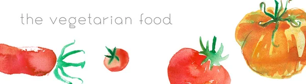 Banner Horizontal Bio Food Con Acuarela Ilustraciones Tomates Plantilla Banner —  Fotos de Stock