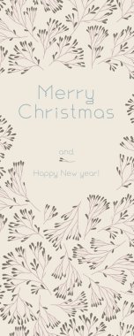 Pastel nötr tasarımı için Mutlu Noeller dikey afişi. Kış indirimi markası. Yeni Yıl Kutlama Kartı. Yapraklı kozalak Xmas dalları izole köknar ağacı.