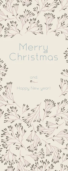 Pastel nötr tasarımı için Mutlu Noeller dikey afişi. Kış indirimi markası. Yeni Yıl Kutlama Kartı. Yapraklı kozalak Xmas dalları izole köknar ağacı.