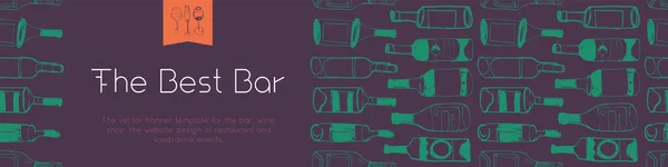 Beste Bar Vector Banner Flessen Patroon Voor Alcohol Bar Levendige — Stockvector