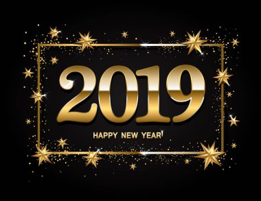 Mutlu yeni yıl tasarım düzeni 2019 ile siyah arka plan ve g