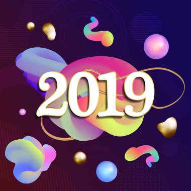 Vektör modern mutlu yeni yıl kartı 2019 sıvı renk ba ile için