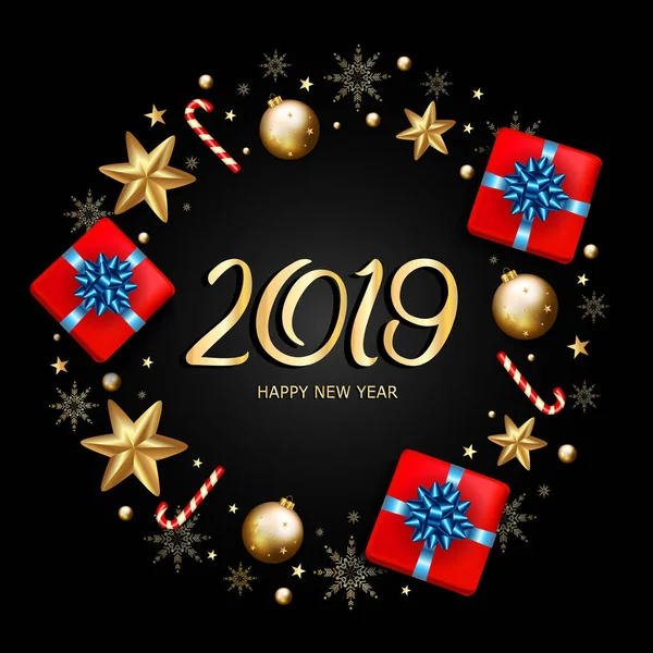 2019 yeni yıl Dekoratif kenarlık şenlikli unsurları blac üzerinde yapılmış.