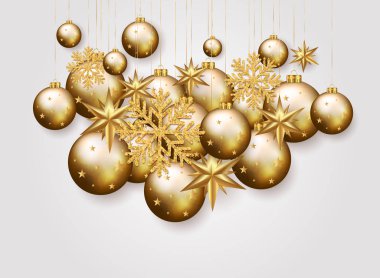 Noel, yeni yıl ve kış elemanları, altın kar tanesi, kabarcık