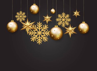 Noel, yeni yıl ve kış elemanları, altın kar tanesi, kabarcık