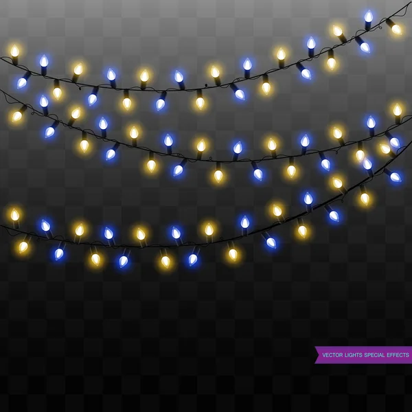 Conjunto de guirnalda brillante de Navidad dorada. Luces de Navidad aisladas — Vector de stock