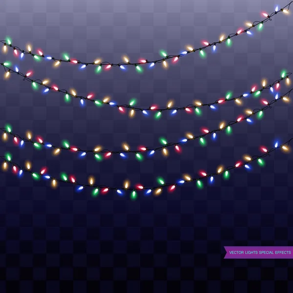 Set de guirnaldas navideñas. Luces de Navidad aisladas en t — Archivo Imágenes Vectoriales