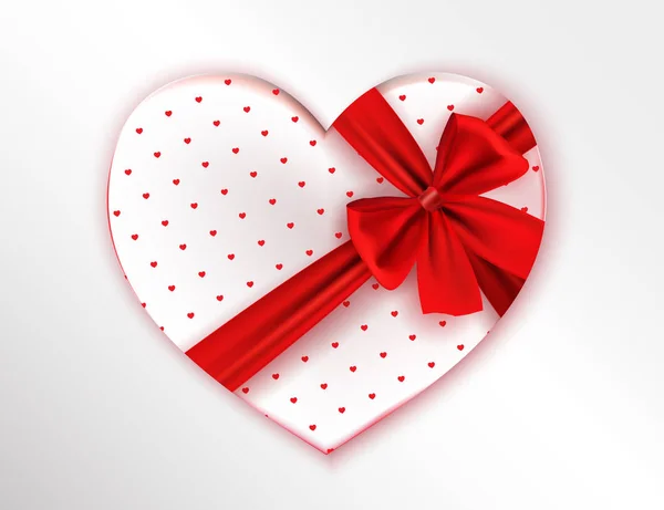 Caja de regalo blanca en forma de corazón y lazo rojo. Vector ilustra — Vector de stock