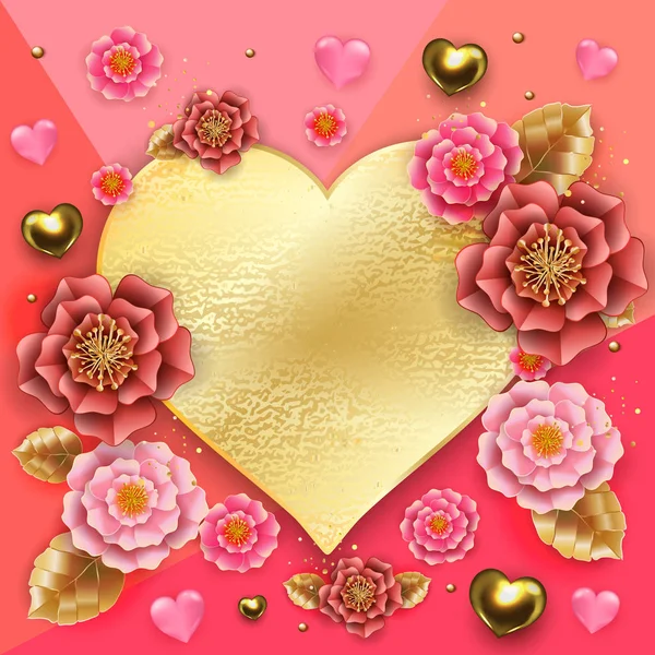 美しい色とりどりの花で幸せなバレンタインデーのバナーと — ストックベクタ
