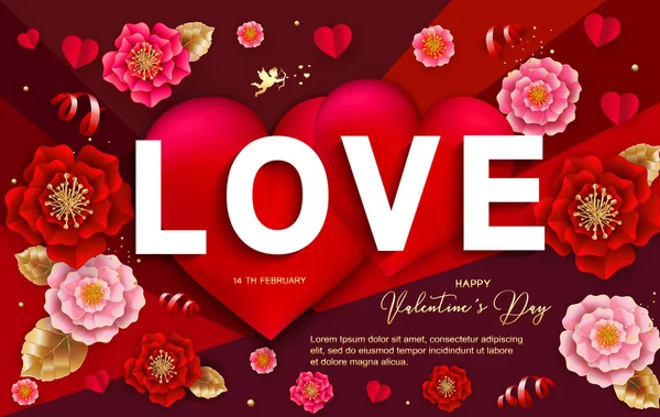 С днем Святого Валентина баннер с красивыми красочными цветами и — стоковый вектор