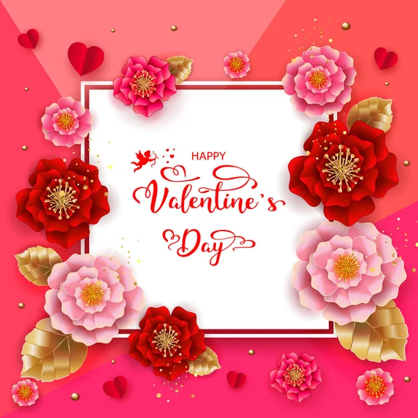Šťastný Valentines day banner s krásnými barevnými květinami a — Stockový vektor