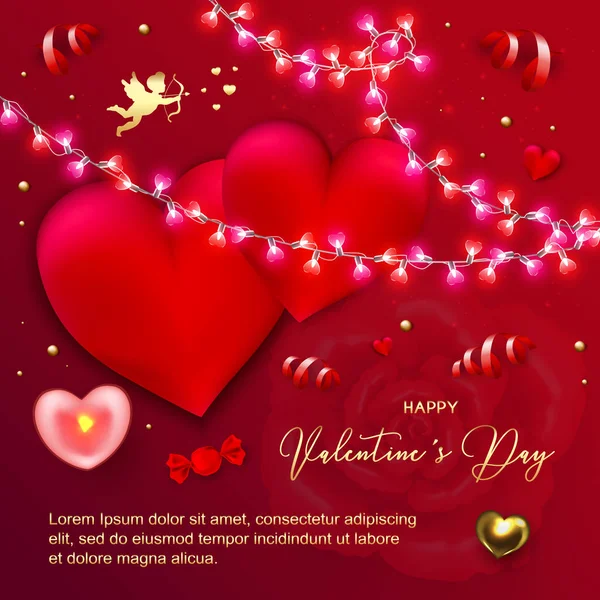 Happy Valentines day banner met prachtige kleurrijke bloemen en — Stockvector