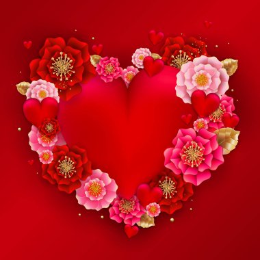 Mutlu sevgililer günü afiş ile güzel renkli çiçekler ve