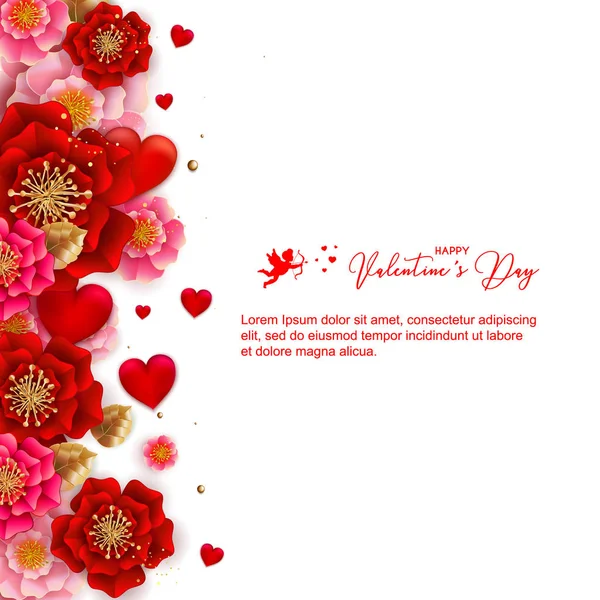 Mutlu sevgililer günü afiş ile güzel renkli çiçekler ve — Stok Vektör