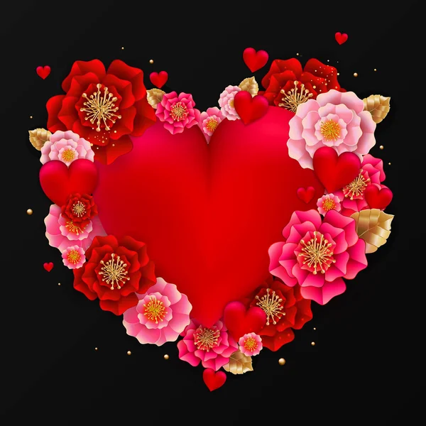 Feliz San Valentín banner con hermosas flores de colores y — Vector de stock