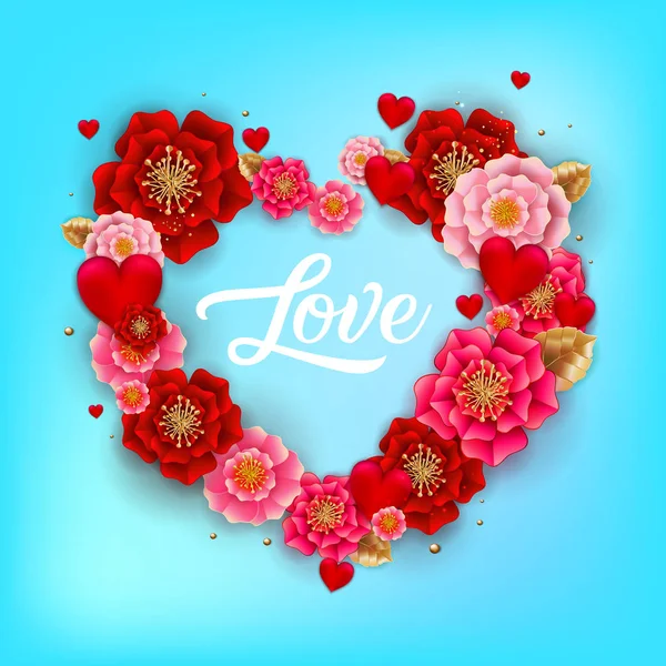 Happy Valentines day banner met prachtige kleurrijke bloemen en — Stockvector