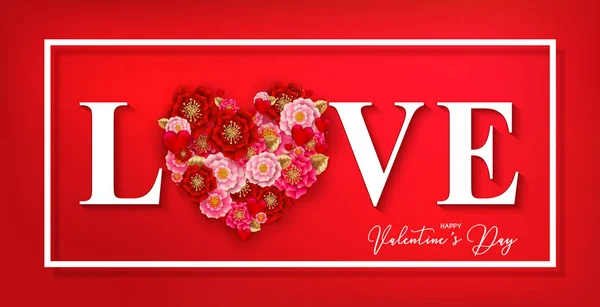 Boldog Valentin-nap banner, gyönyörű színes virágok és — Stock Vector