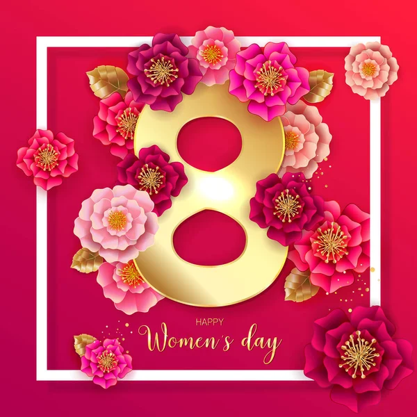 8 Μαρτίου. Ροζ Floral ευχετήρια κάρτα — Διανυσματικό Αρχείο