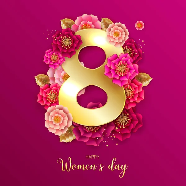 8 marca. Kwiatowy kartkę z życzeniami. Międzynarodowy Dzień kobiet szczęśliwy. — Wektor stockowy