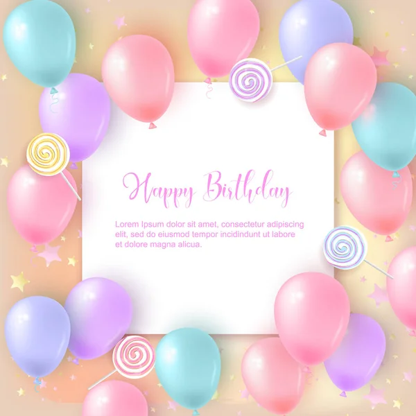 Открытка на день рождения с цветными воздушными шарами — стоковый вектор
