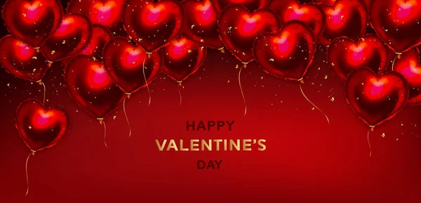 Dia dos Namorados fundo com balões de coração vermelho — Vetor de Stock