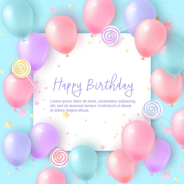 Открытка на день рождения с цветными воздушными шарами — стоковый вектор