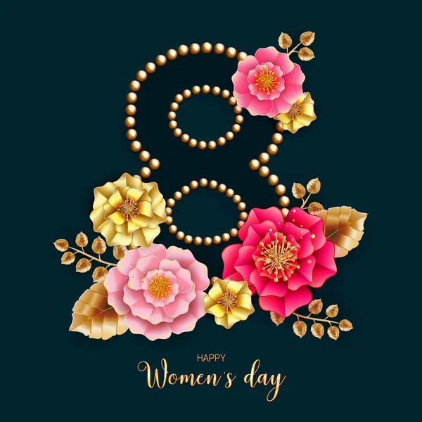 8 de Março. Cartão de felicitações florais. Dia Internacional da Mulher Feliz . —  Vetores de Stock