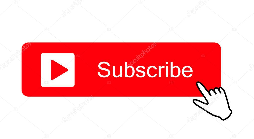 Subscribe button color with hand cursor and shadow. Vector illustration