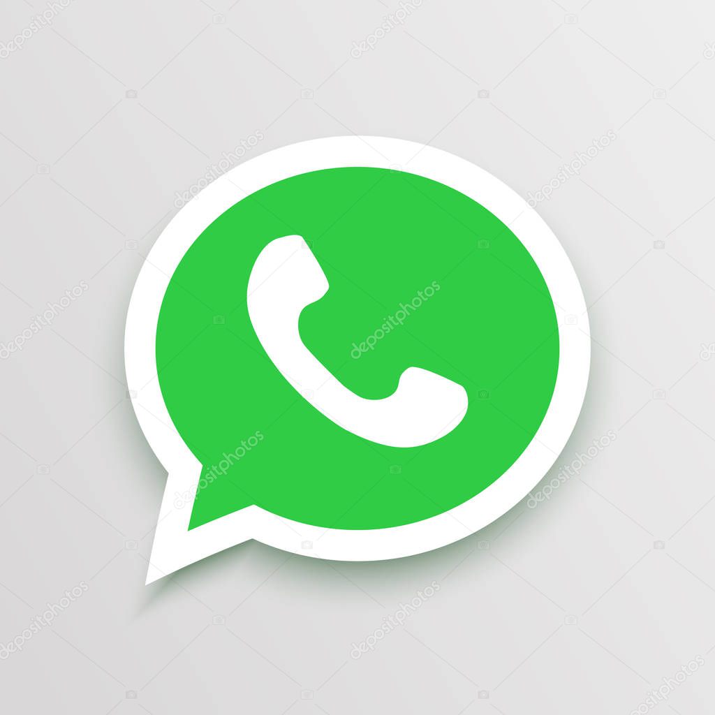 Button phone with shadow. Whatsapp logo, symbol, app, web, ui. Vector illustration