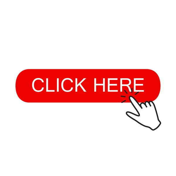 Haga clic aquí botón con puntero de mano clic. — Vector de stock
