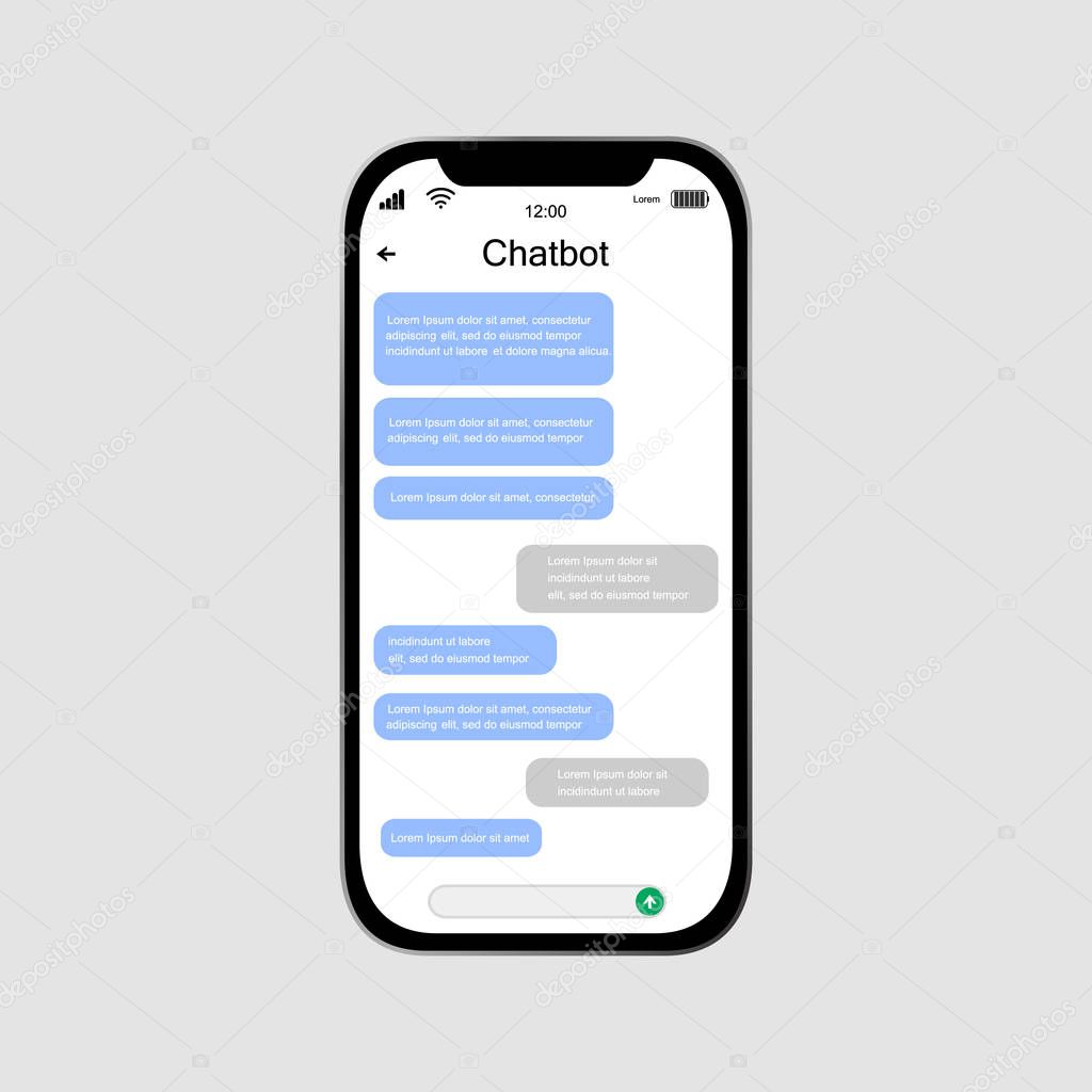 Chatbot mobile UI design concept. Sms Messenger. Online conversation with texting message. Vector illustration