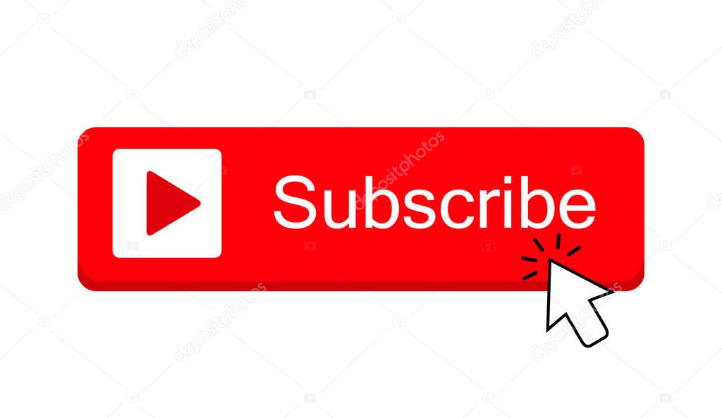 Subscribe button color with arrow cursor and shadow. Vector illustration