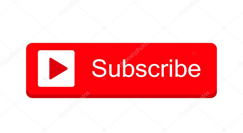 Subscribe button color with hand cursor and shadow. Vector illustration