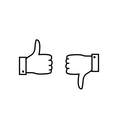 Baş parmaklar yukarı ve baş parmaklar aşağı. Düz stil stok vektör illüstrasyonu