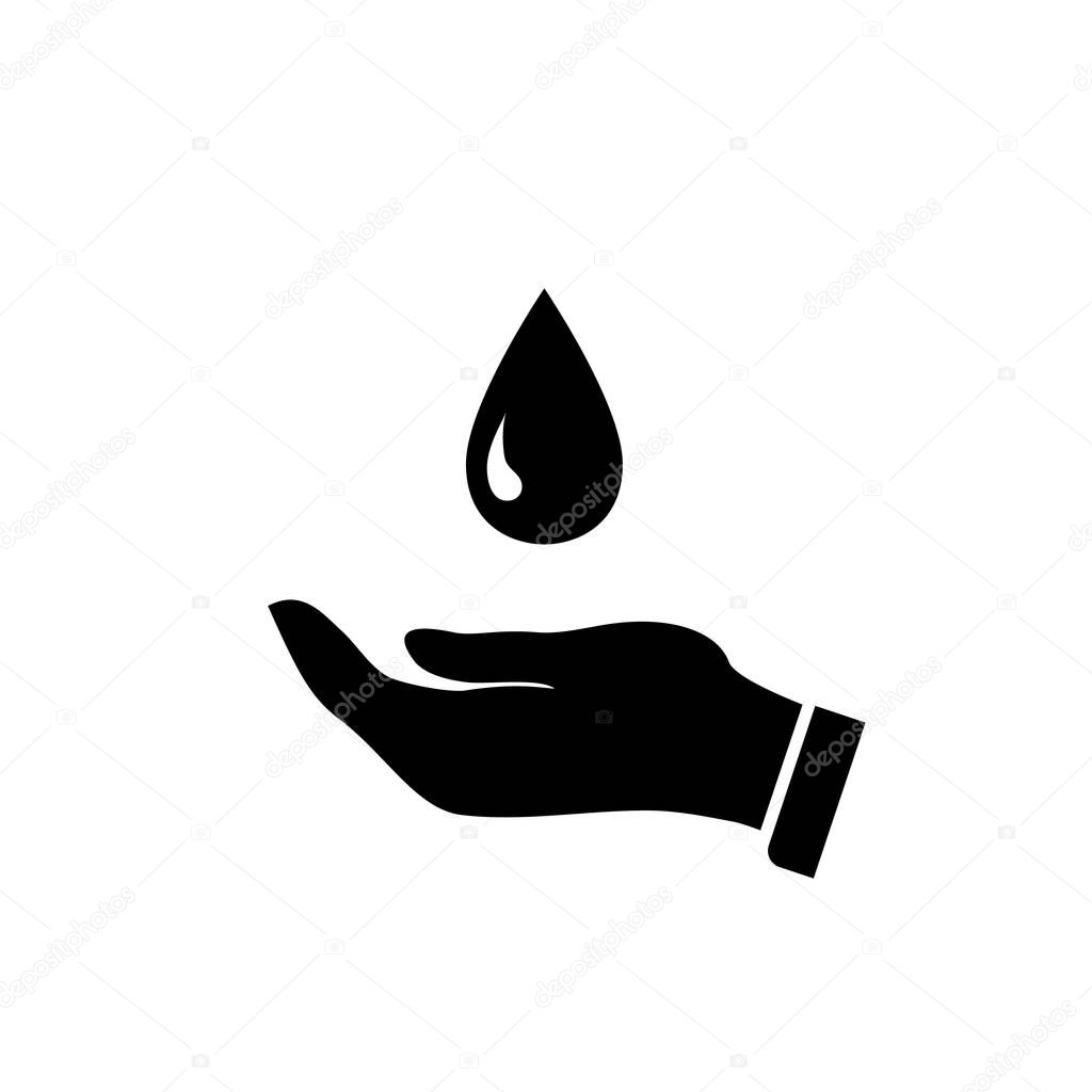 Safe water logo, water drop and hand icons. Vector