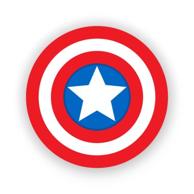 Bir yıldıza sahip renkli kalkan. Shield, amblem kaptanı Amerika. Boş süper kahraman rozeti.