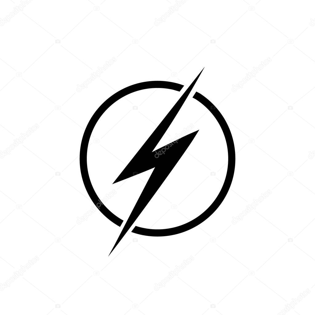Lightning, electric power vector logo design element. Energy and thunder electricity symbol concept. Lightning bolt sign in the circle.