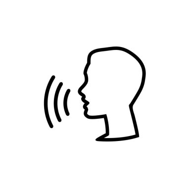 Ses denetimi simgesini. Konuşmak veya komut, ses Komutan ya da konuşma diktatör kafa, vektör çizim ve konuşma tanıma doğrusal simgesi, konuşmak