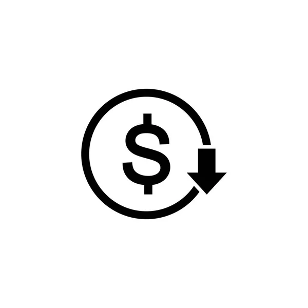 Icono de reducción de costos. Dólar abajo vector icono — Vector de stock