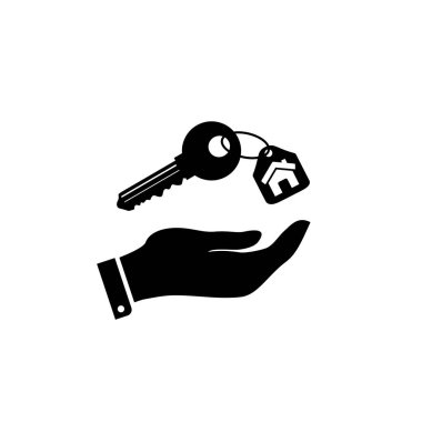 Anahtar simge evinden, vektör çizim vektör. Düz tasarım stili