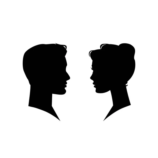 Silhouette uomo e donna faccia a faccia. Illustrazione vettoriale — Vettoriale Stock