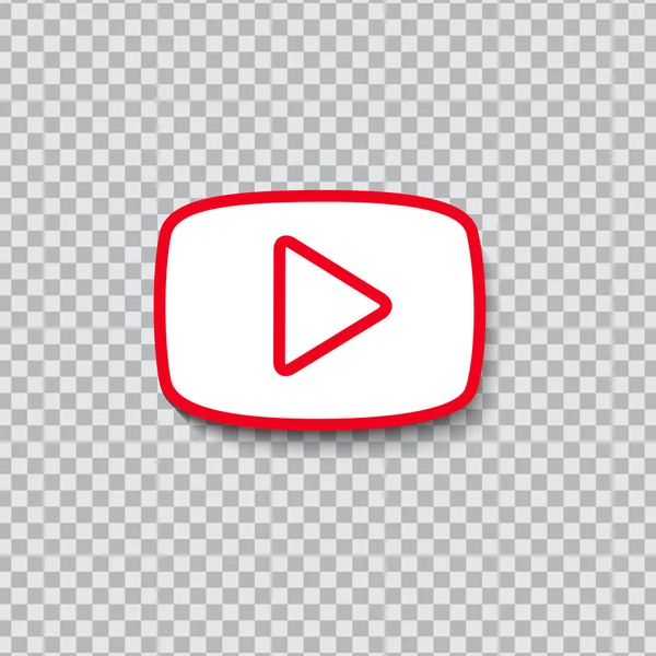 Červené tlačítko video přehrávač ve stylu linky. Symbol, ikona, ui, web na průhledném pozadí. Vektor — Stockový vektor