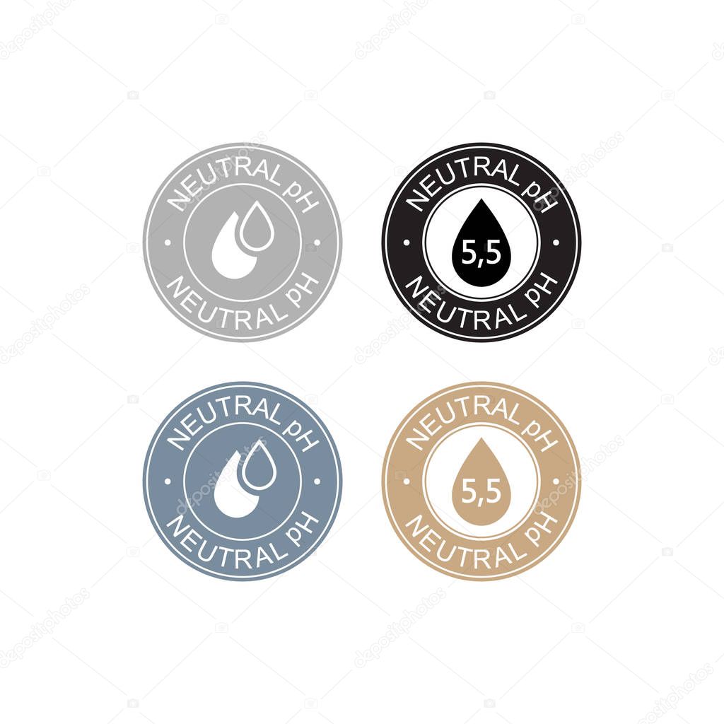 Neutral pH balance logo icon for shampoo or cream. Ph sign label with drop. Vector
