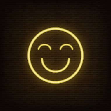Neon Sarı Emoji Mutlu Simge Vektör